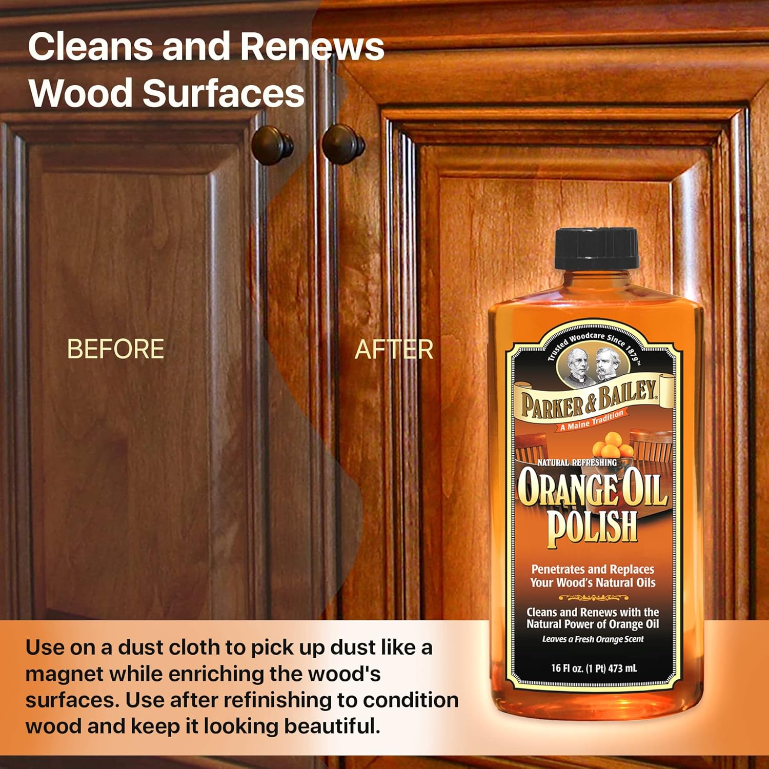PARKER & BAILEY ORANGE OIL POLISH - Natural Orange Scented Wood Cleaner & Furniture Polish, Cleans