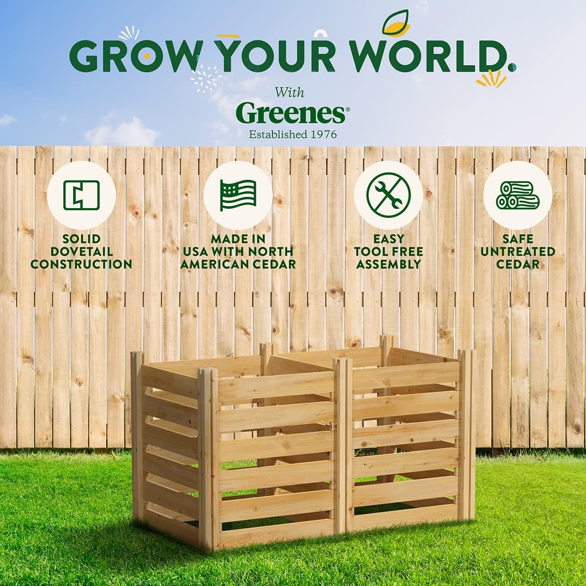 Greenes Fence Cedar Wood Composter, 24" W x 48" L x 31" H / 154.6 Gallons - Made in USA with North