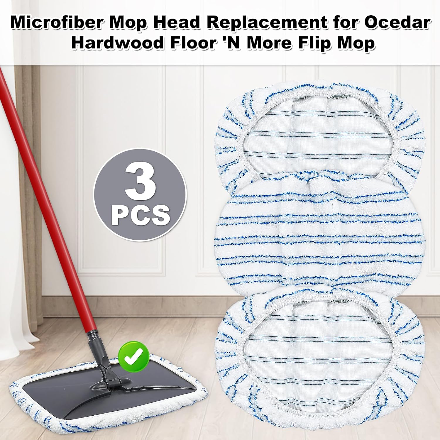 Mop Heads Replacements for Ocedar Hardwood Floor 'N More Microfiber Mop, 3 Pack Mop Refills for