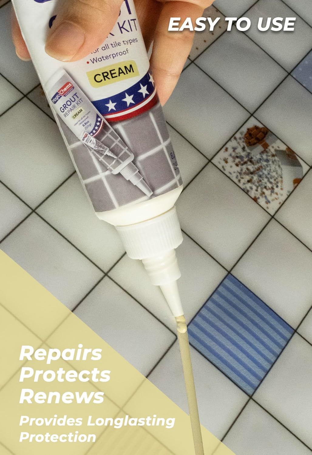 Tile Grout Repair, Cream 8.8 oz/250gr. Fast Drying Grout Repair Kit, Grout Filler Tube Repair Kit
