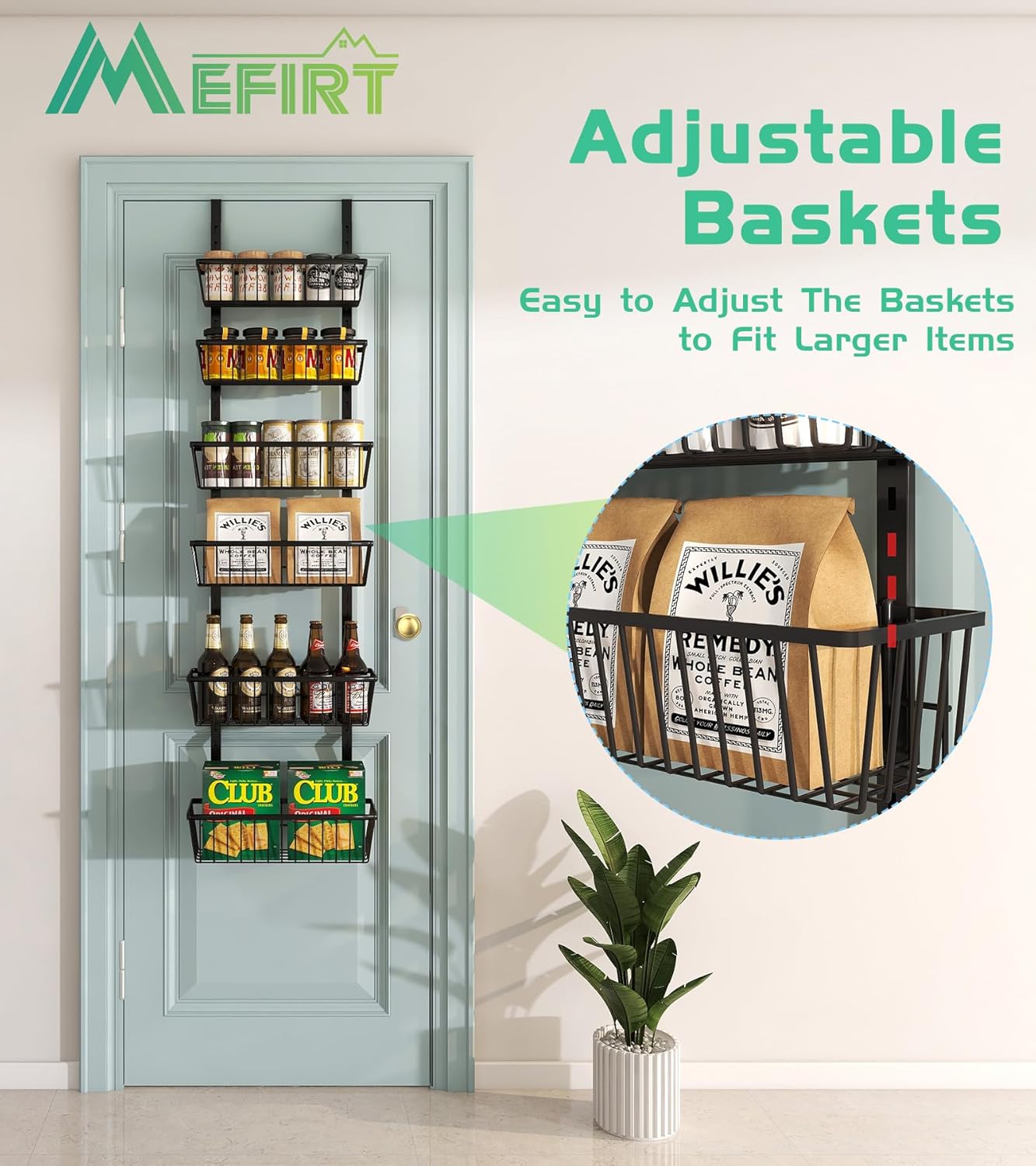 12 Inch Wide Narrow Over The Door Pantry Organizer, Pantry Organization and Storage, Black Metal
