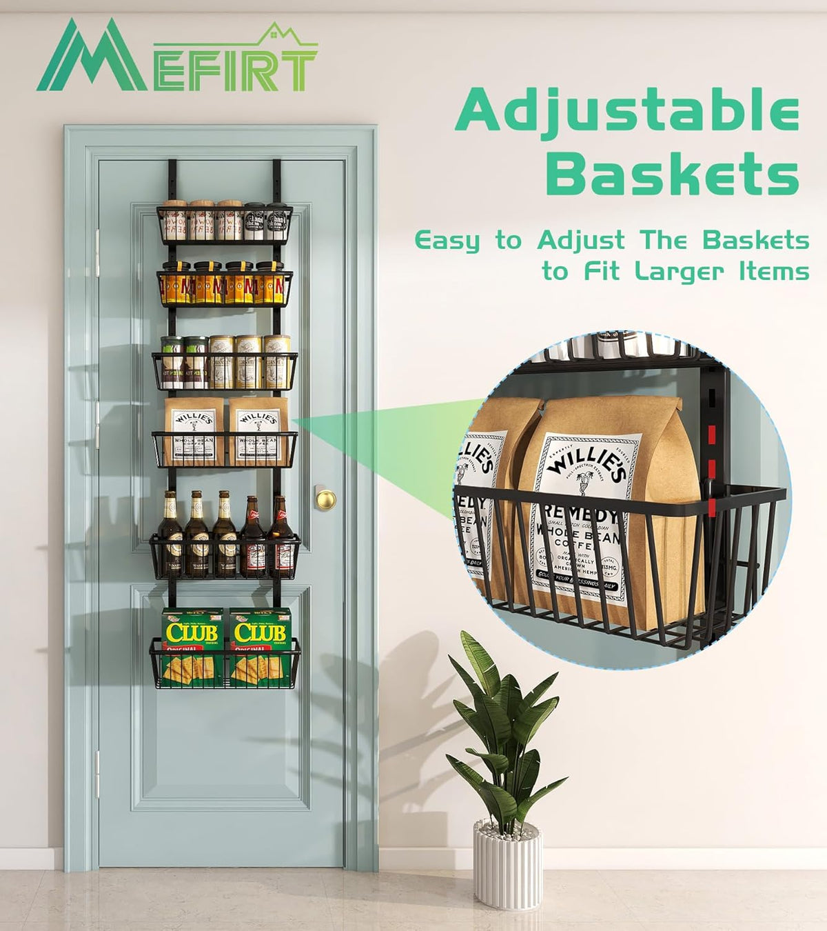 12 Inch Wide Narrow Over The Door Pantry Organizer, Pantry Organization and Storage, Black Metal