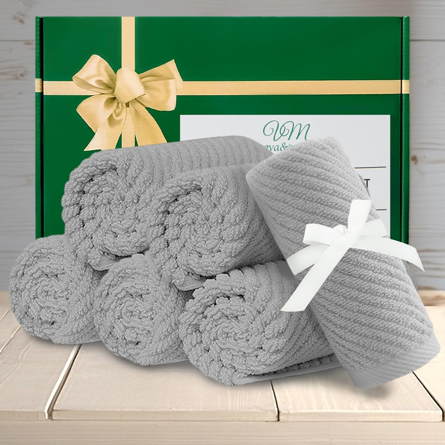 VOOVA & MOVAS Grey Washcloths 6PC (13"x13") - 100% Cotton | Lightweight | Thick | Quick Dry | Soft