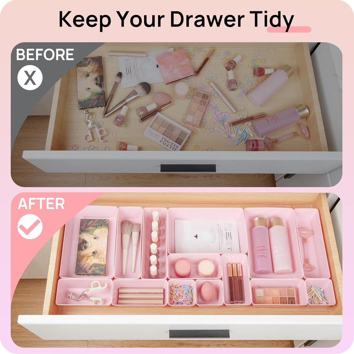 Vtopmart 25 PCS Plastic Drawer Organizers Set, 4-Size Versatile Bathroom and Vanity Drawer