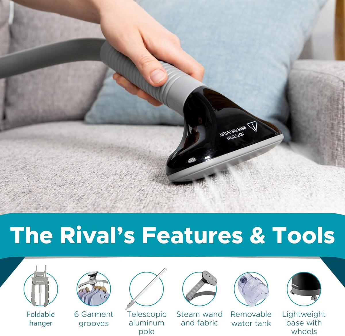 Steam & Go - The Rival Handheld Steamer - Upright Fabric Steamer for Clothes, Garments, Curtains
