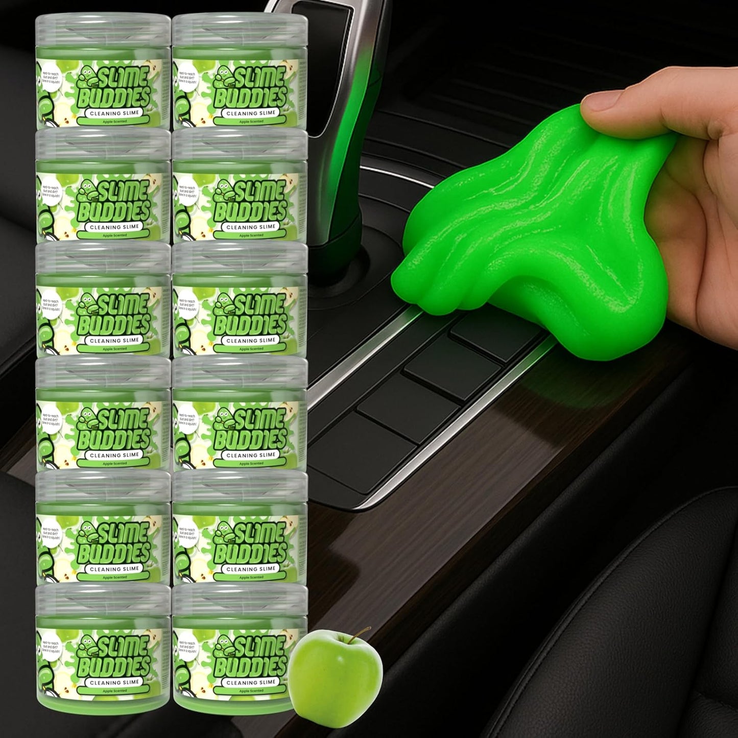 Slime Buddies Car Cleaning Gel Putty - 12 Pack Apple Scented Interior Detailing Tool for Cup