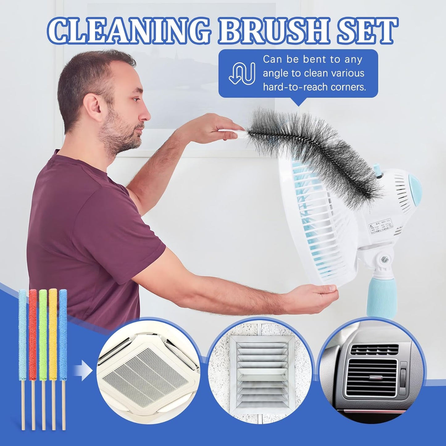10Pcs Floor Fan Cleaning Brush Set, Bendable Fan Duster, Microfiber Detail Duster Sticks, Cleaning