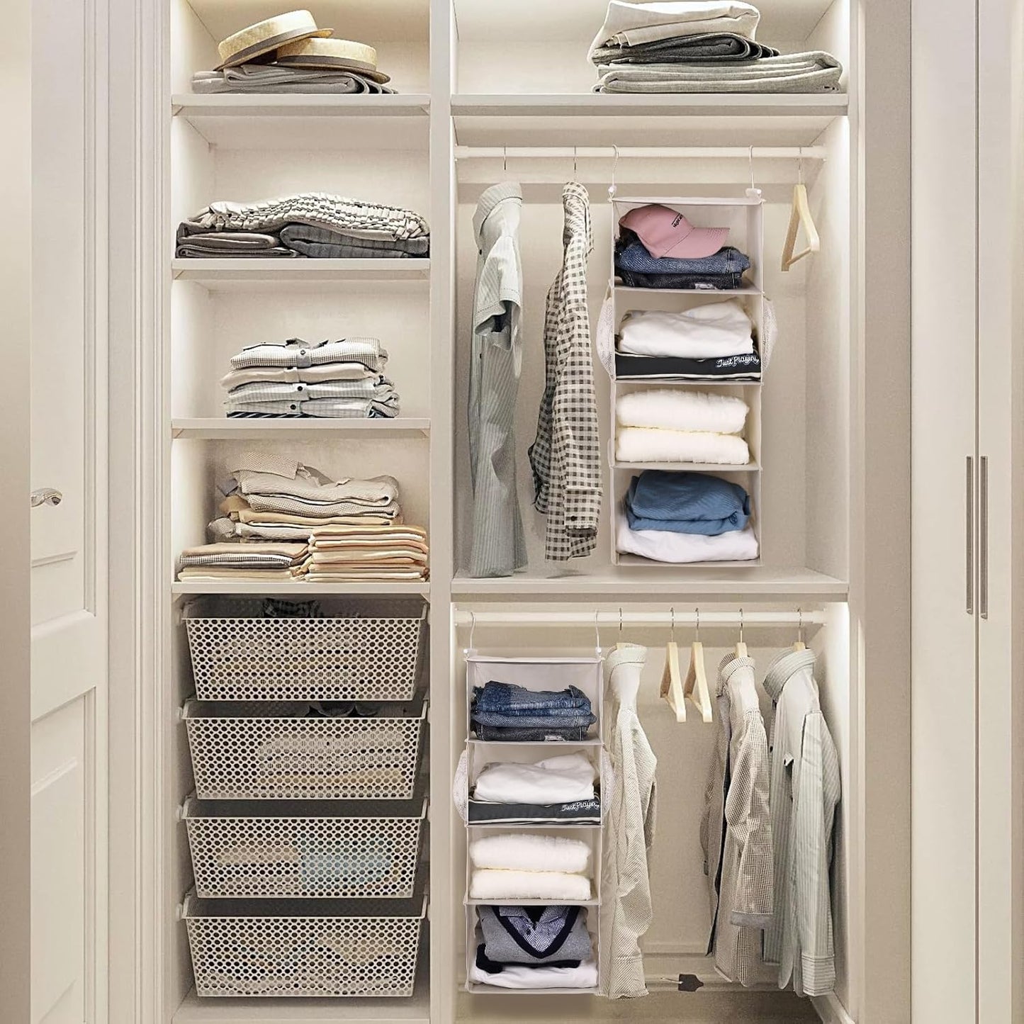 MAX Houser 4 Tier Shelf Hanging Closet Organizer, Closet Hanging Shelf with 2 Sturdy Hooks for