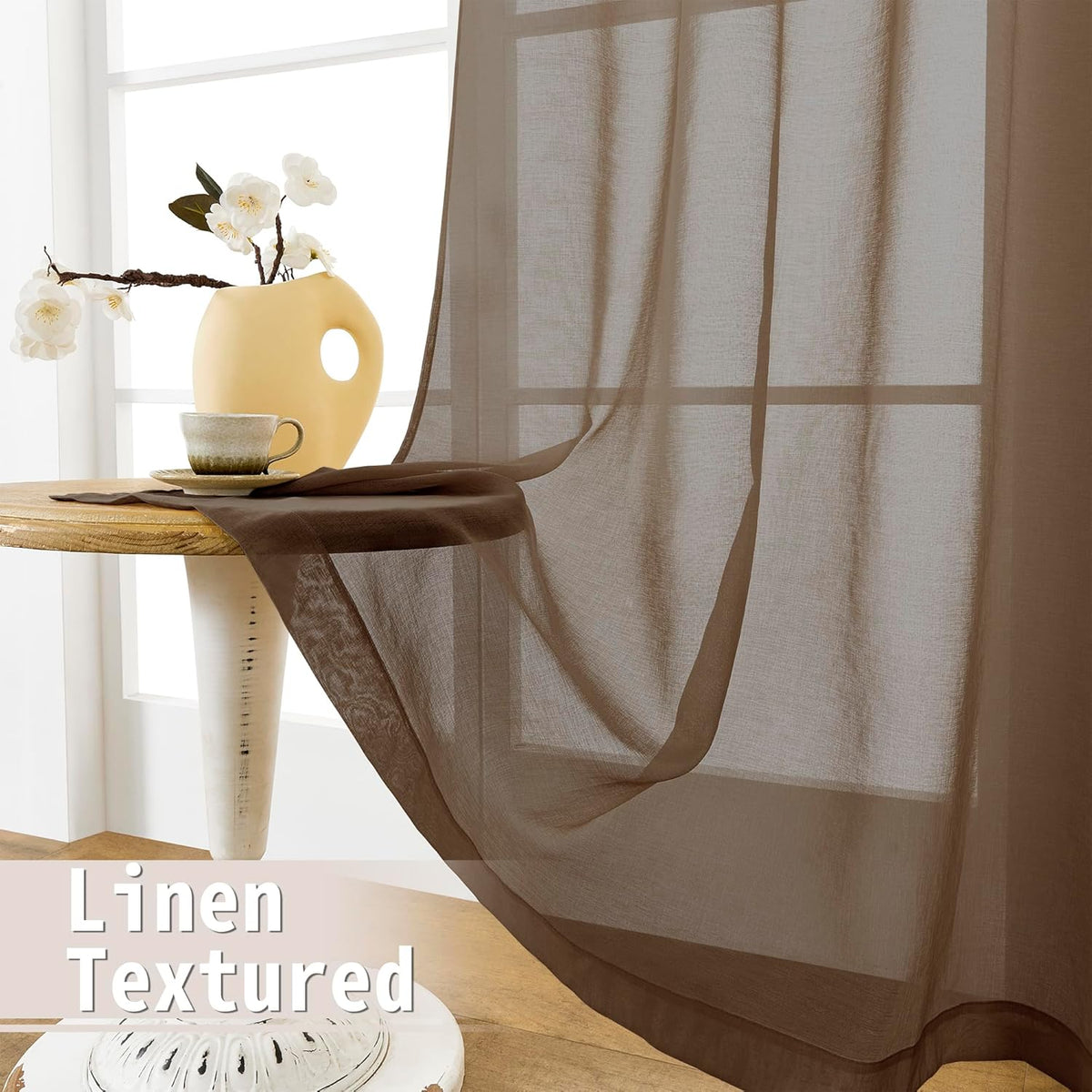 Tollpiz Sheer Door Curtains Closet Linen Textured Curtains Sheer Doorway Light Filtering Voile Rod
