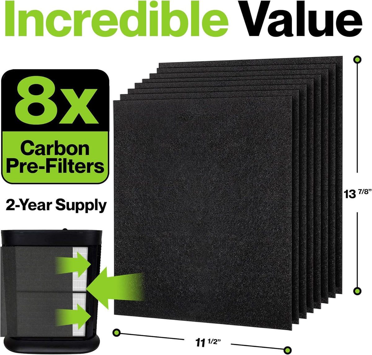 Durabasics 8 Pack Replacement Prefilter for Honeywell HPA200 | Carbon Pre Filter Replacements for