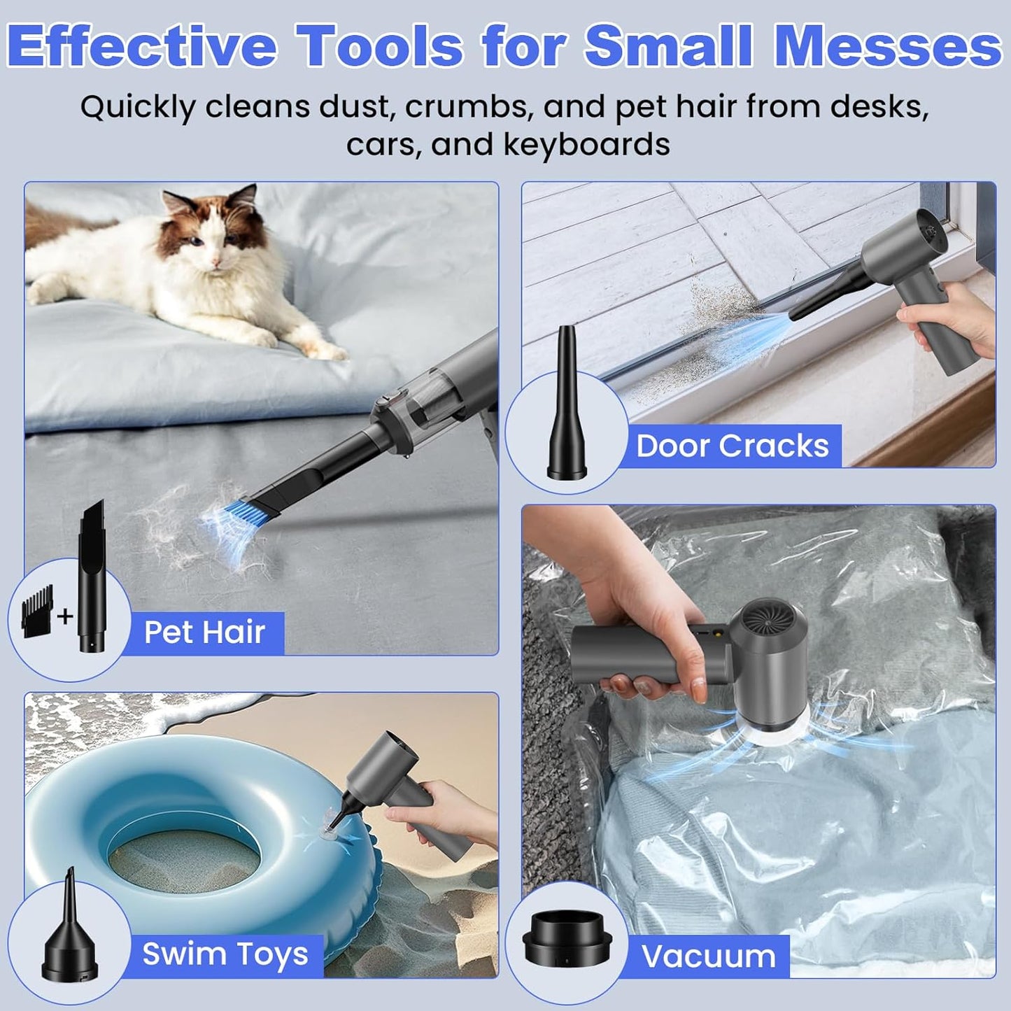 Car Vacuum Portable Cordless with 16000PA Ultra Suction 4-in-1 Foldable Air Duster & Brushless