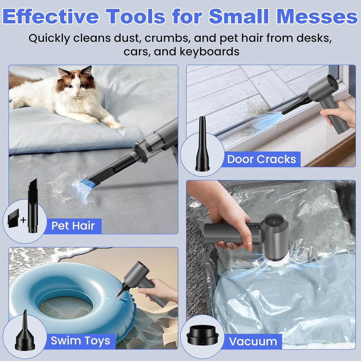 Car Vacuum Portable Cordless with 16000PA Ultra Suction 4-in-1 Foldable Air Duster & Brushless