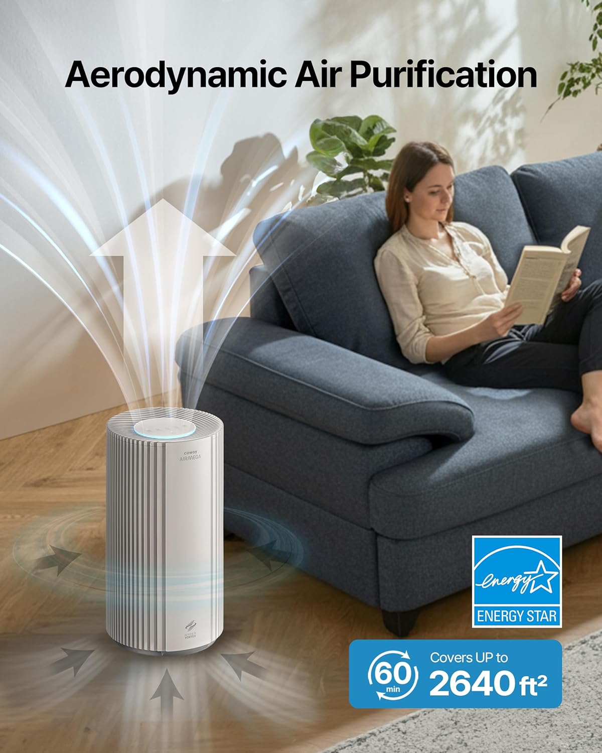 COWAY Air Purifiers for Large Room Whole Home Up to 2,640ft², True HEPA Filter for Smoke