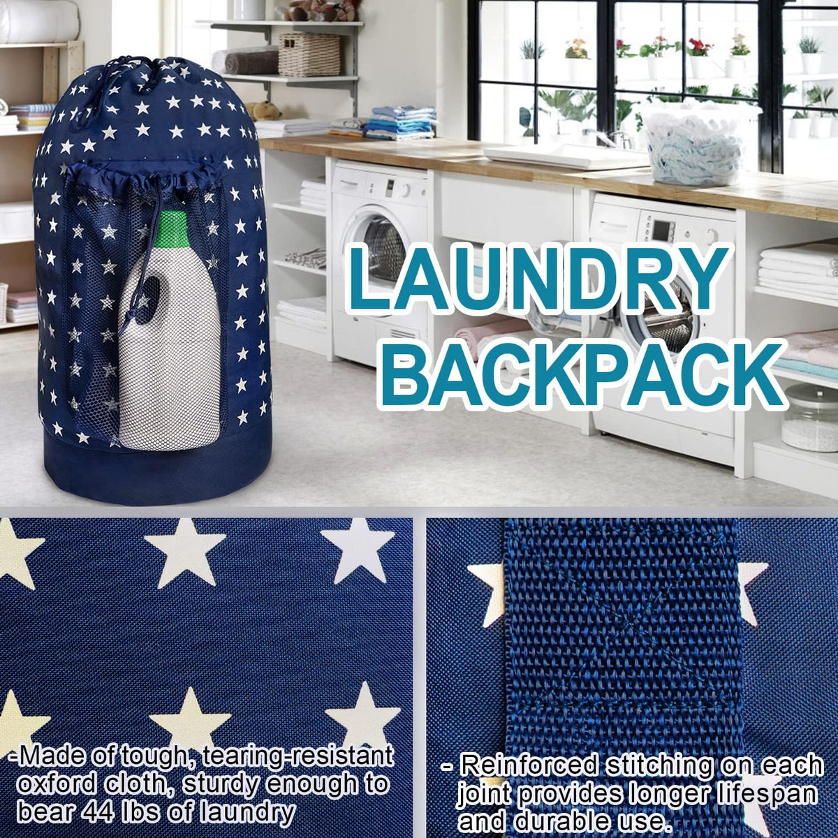 Dalykate Backpack Laundry Bag, Laundry Backpack with Shoulder Straps and Mesh Pocket Durable Nylon