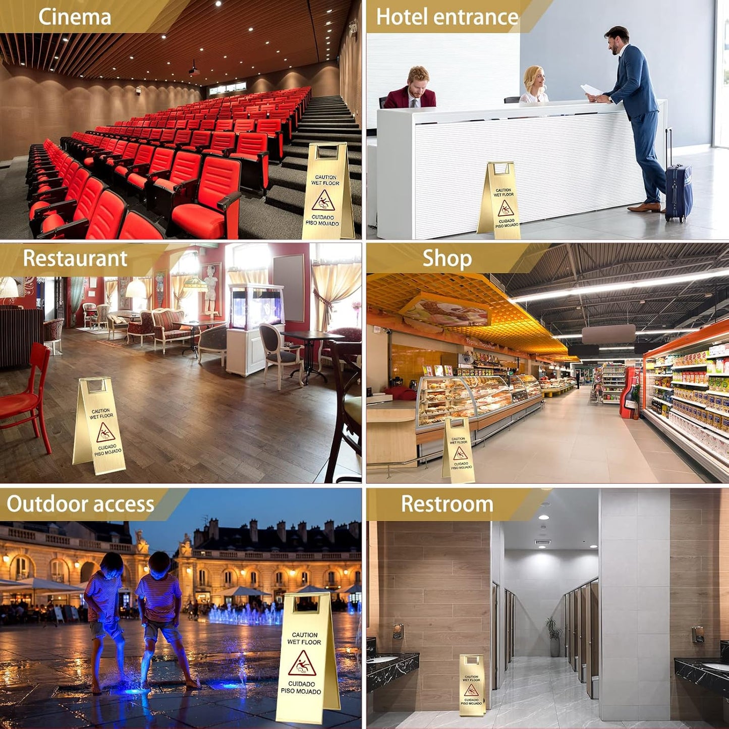 Kigley 2 Pcs Wet Floor Sign, 24 Inch Stainless Steel Caution Wet Floor Sign Double Sided Portable