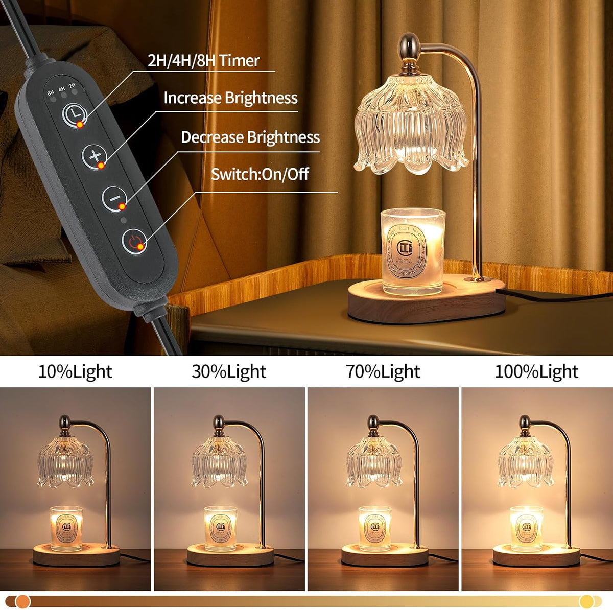 Candle Warmer Lamp with Timer and Dimmer,Electric Gold Light Gifts for Women Melt Wax Warmer Lamp
