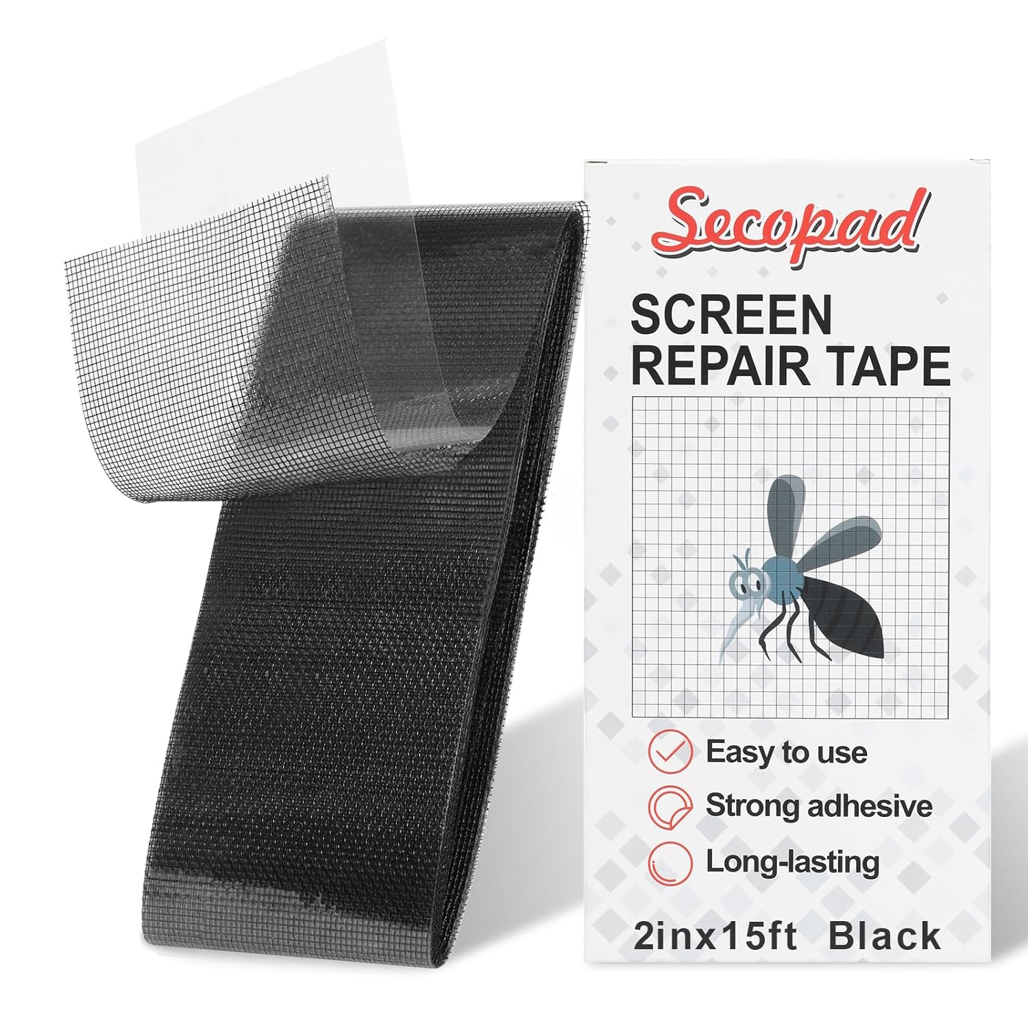 Black Screen Repair Tape, 2" X 180" (15FT) Window Screen Door Repair Kit, Strong Adhesive