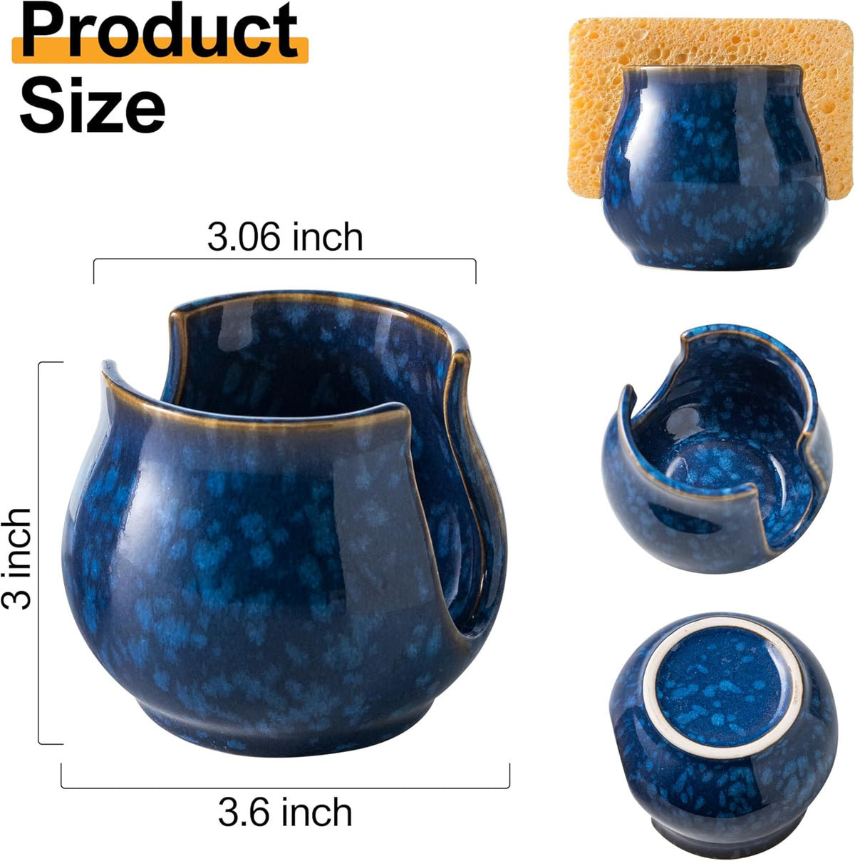 Ceramic Sponge Holder, Kitchen Sink Scrubby Caddy Organizer Dish Sponge Dish Rack for Scrubbers