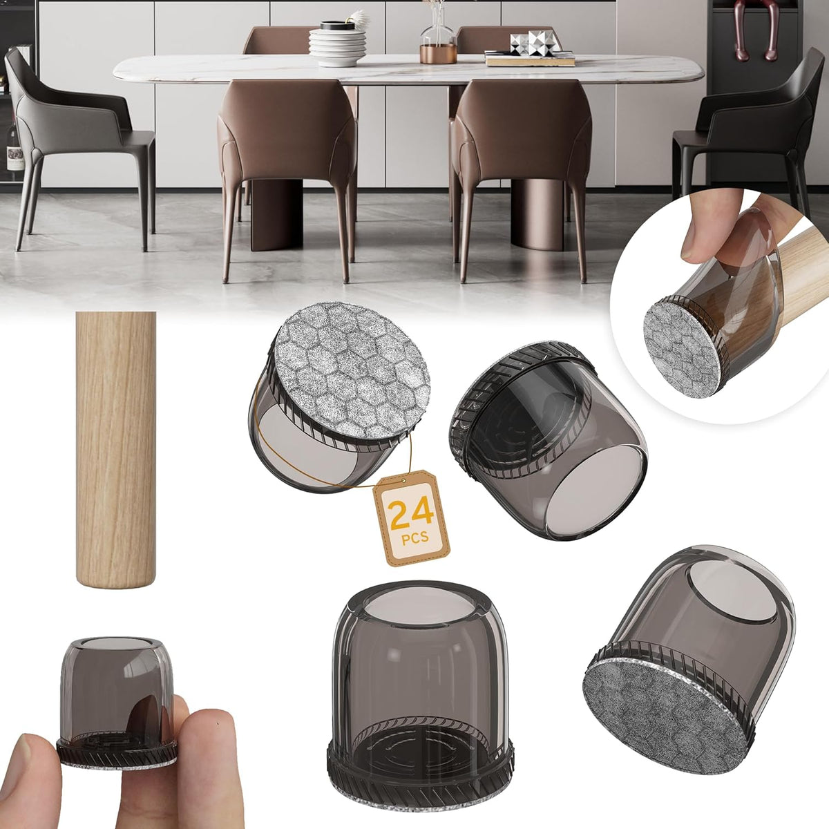 24PCS Extra Small Chair Leg Floor Protectors, Furniture Sliders, Chair Leg Protectors for Hardwood