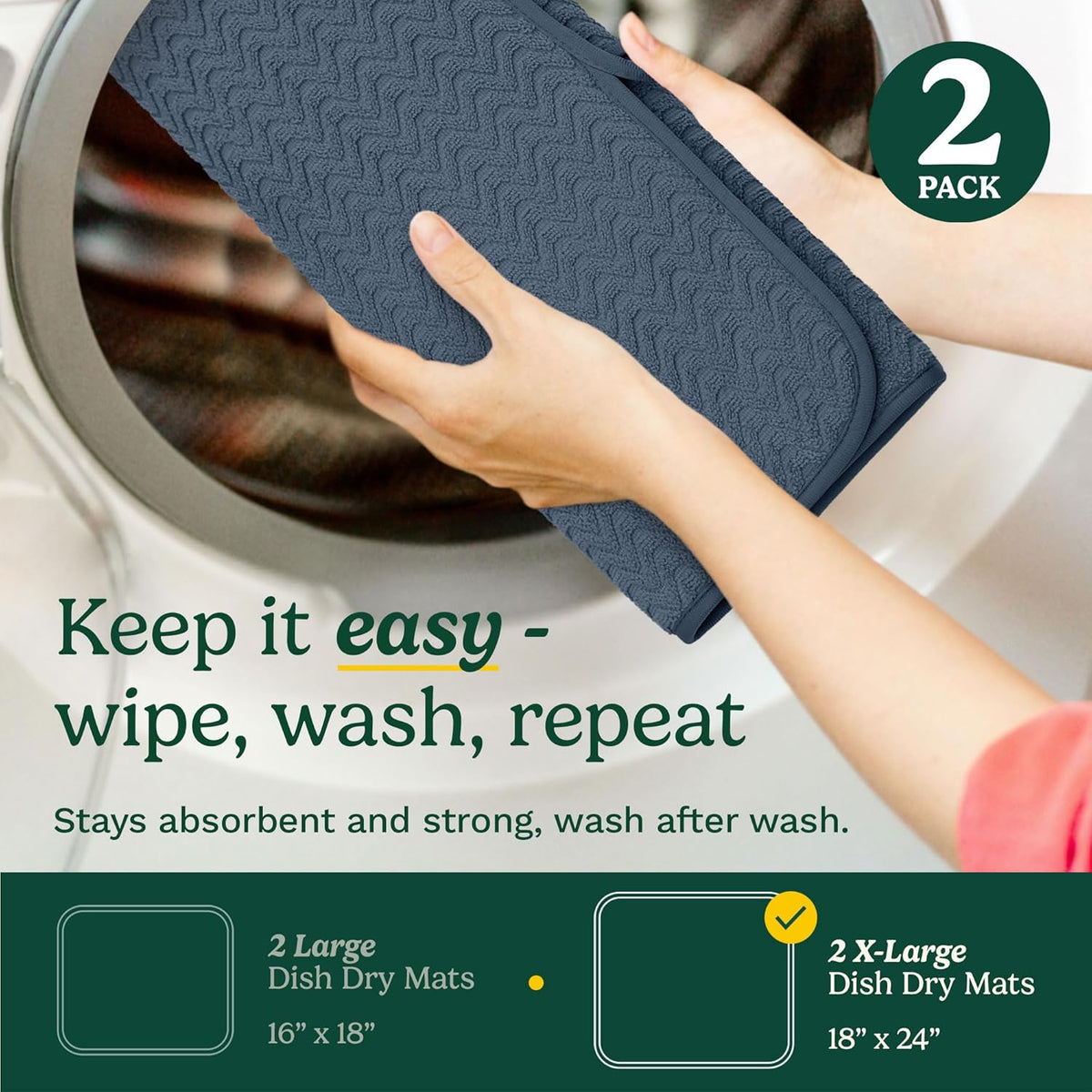 Cuisinart Dish Drying Mats for Kitchen Counter - (2) 18" x 24" Ultra Absorbent Dish Drying Mat XL