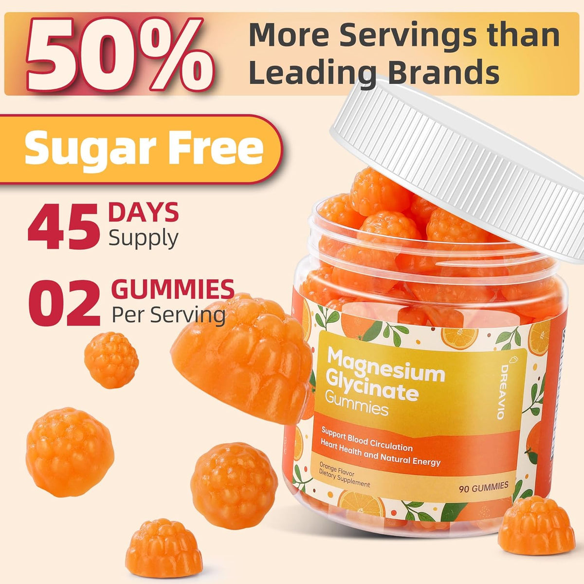 90 Count Magnesium Glycinate Gummies 400mg w/Ashwagandha Supplement - Sugar Free Zinc Magnesium