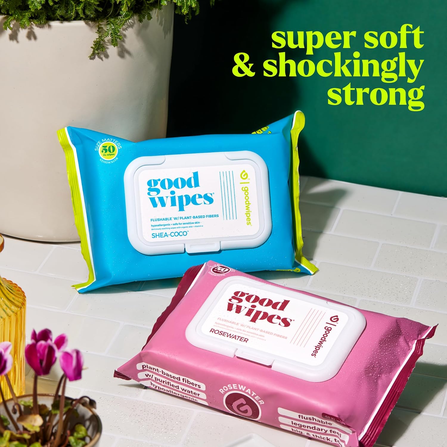 goodwipes Flushable Butt Wipes - Vitamin E & Aloe - Sewer & Septic Safe - Extra Large Adult Wet