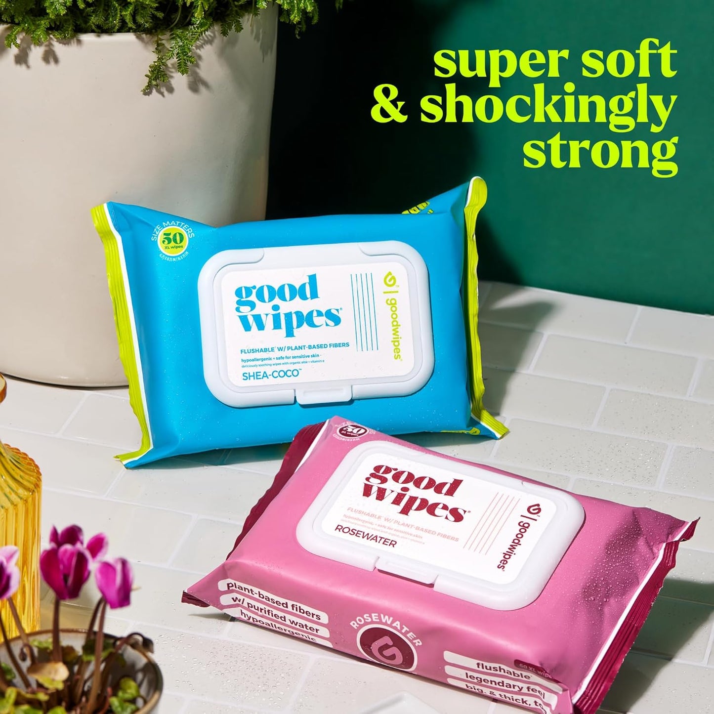 goodwipes Flushable Butt Wipes - Vitamin E & Aloe - Sewer & Septic Safe - Extra Large Adult Wet