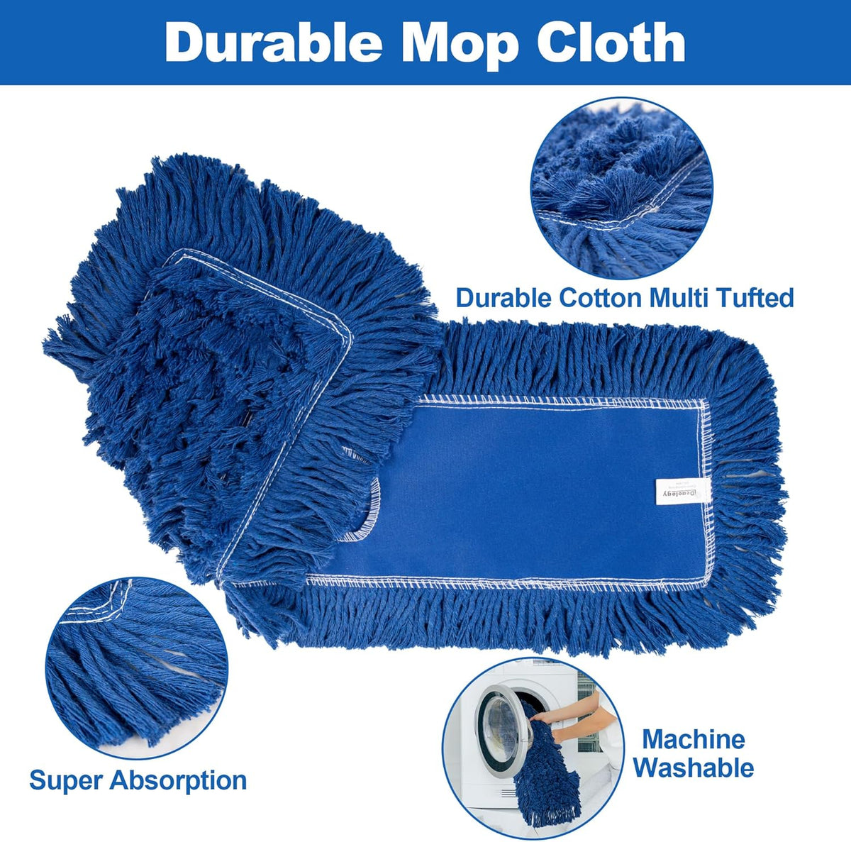 4 Pack - 24-Inch Washable Dust Mop Heads – Full Cloth, Extra Durable, Easy Button - No Clinging to