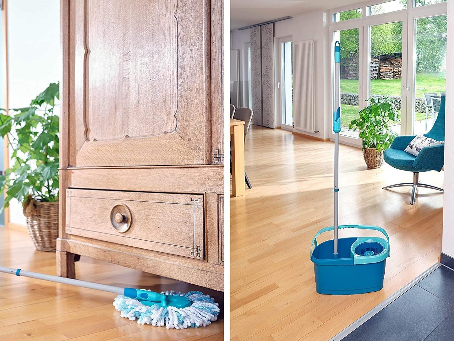 Leifheit Clean Twist Spin Mop and Bucket Set with Rollers | Telescopic Handle, 360° Joint, Spin-Dry