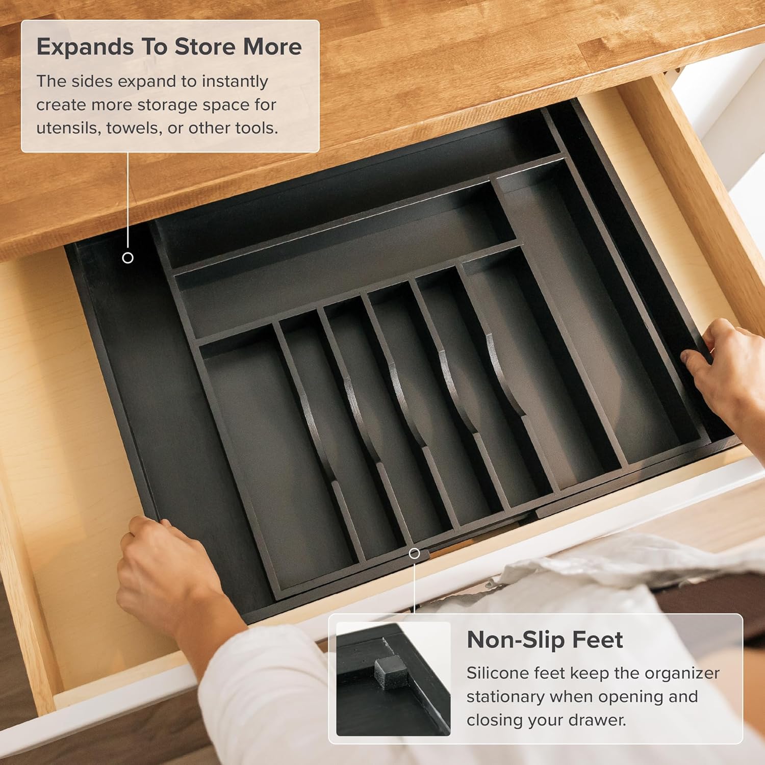 KitchenEdge Premium Silverware, Flatware and Utensil Organizer for Kitchen Drawers, Food-Safe