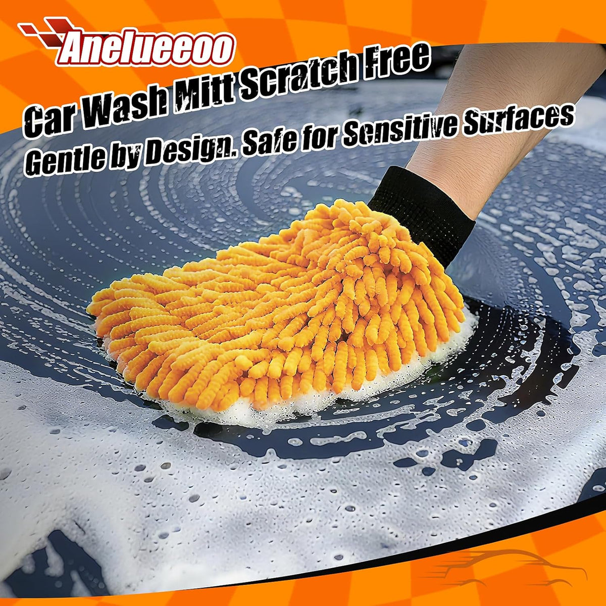 4 Pack Car Wash Mitt Microfiber, Premium Chenille Microfiber Wash Car Mitts Sponge Scratch Free &