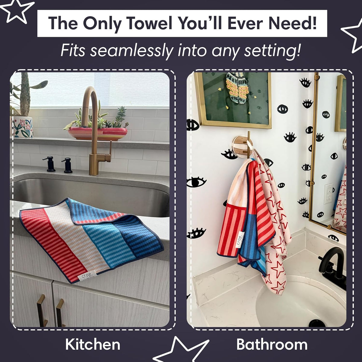 Microfiber Hand Towel & Washcloth Set of 2 - Double-Sided, Waffle Weave, Super Absorbent