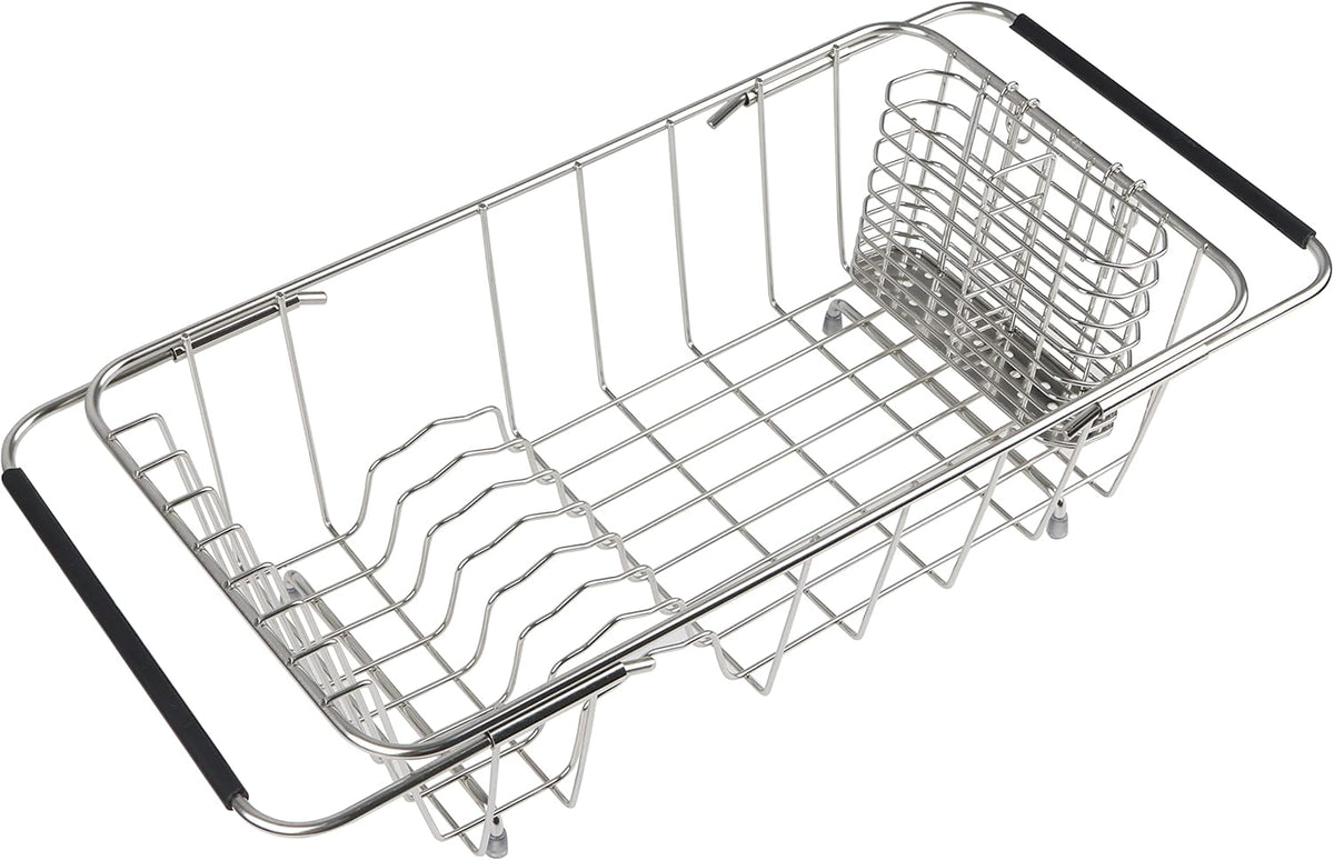 Sink Dish Drainer Rack, Expandable 304 Stainless Steel Dish Drying Rack Organizer with Stainless