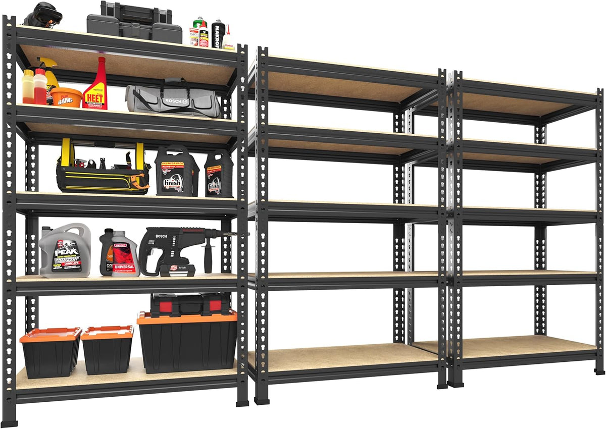 PrimeZone Storage Shelves 3 Pack 5 Tier Adjustable Garage Storage Shelving, Heavy Duty Metal