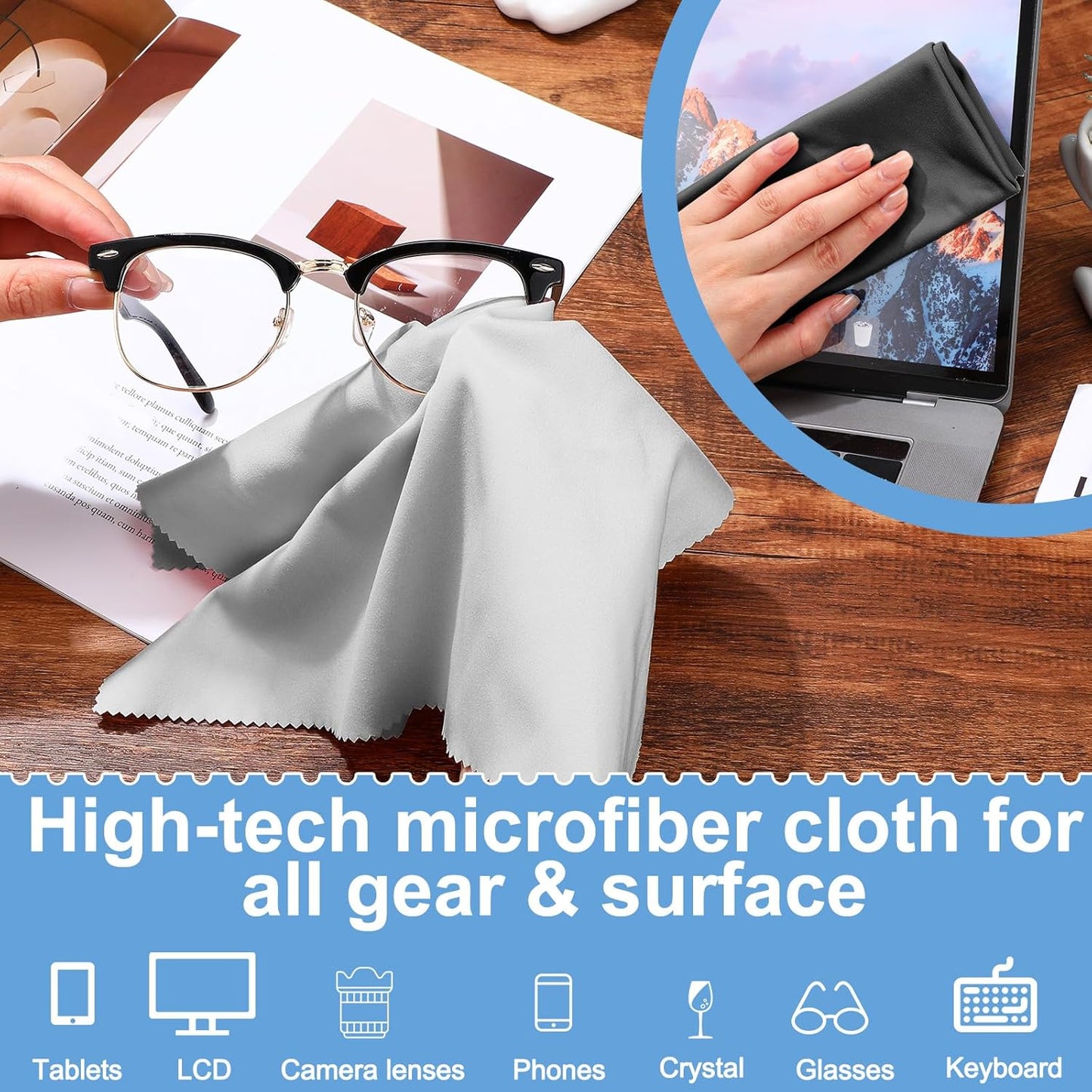 Frienda 12 Pack Large Microfiber Glass Cleaning Cloths 12 x 12 Inch Oversized Sunglasses Cleaning