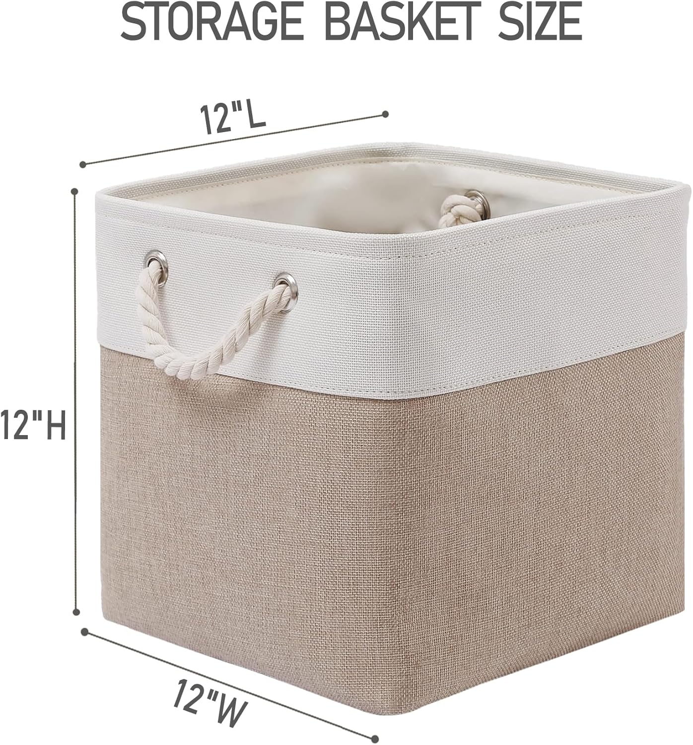 12 x 12 Inch Cube Storage Bins, 6 Pack Large Collapsible Fabric Storage Bin with Ropes, Foldable