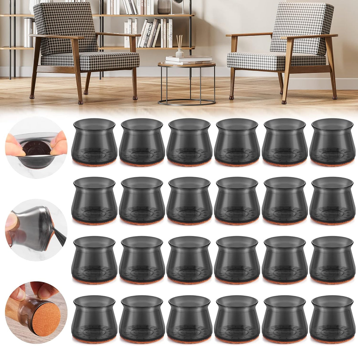 24PCS Upgraded Silicone Chair Leg Floor Protectors for Hardwood Floors, Furniture Sliders for Chair