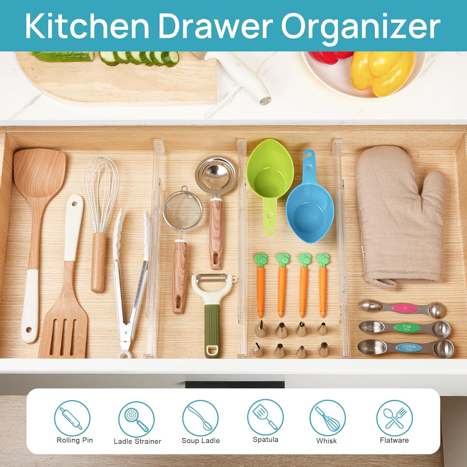 Vtopmart 4 Pack Shallow Drawer Dividers, 2.36" High 12.67"-21.14" Adjustable Expandable Kitchen