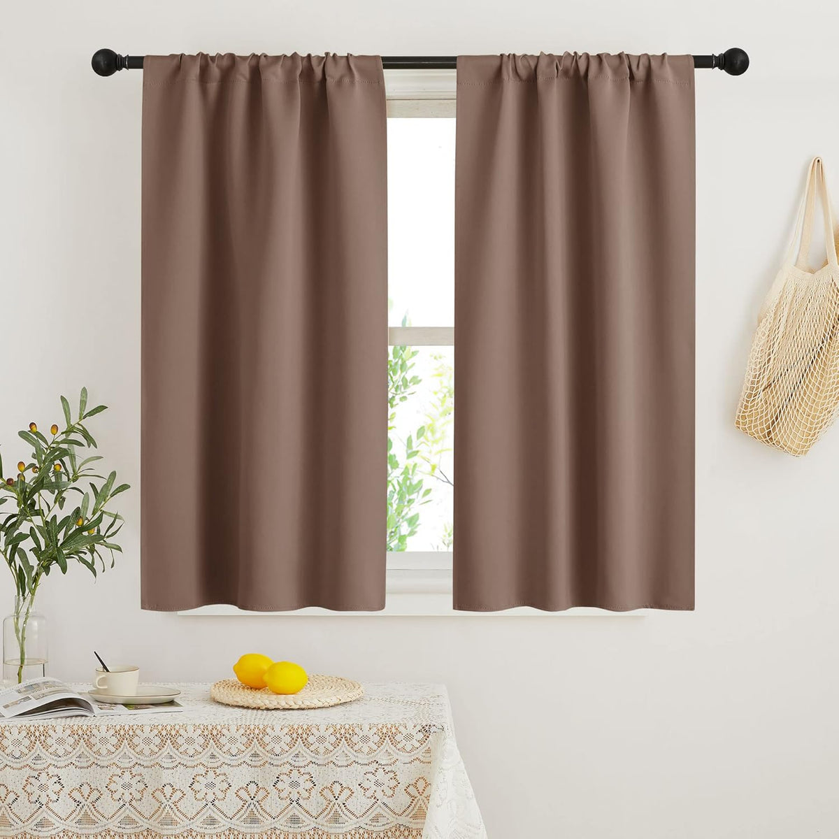 RYB HOME Small Window Curtains with Rod Pocket Design, Blackout Privacy Curtains Drapes Energy