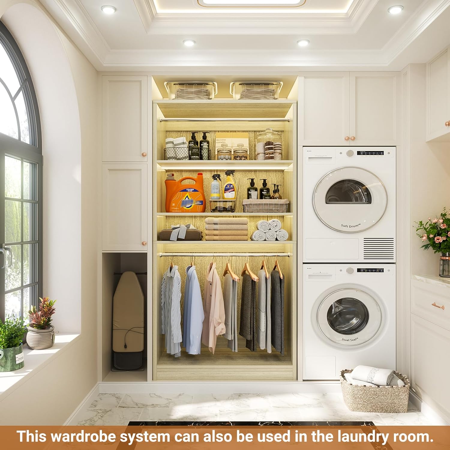 Unikito 3FT Freestanding Closet System with 2 Hanging Rods & Adjustable Shelve, 36'' Wood Closet