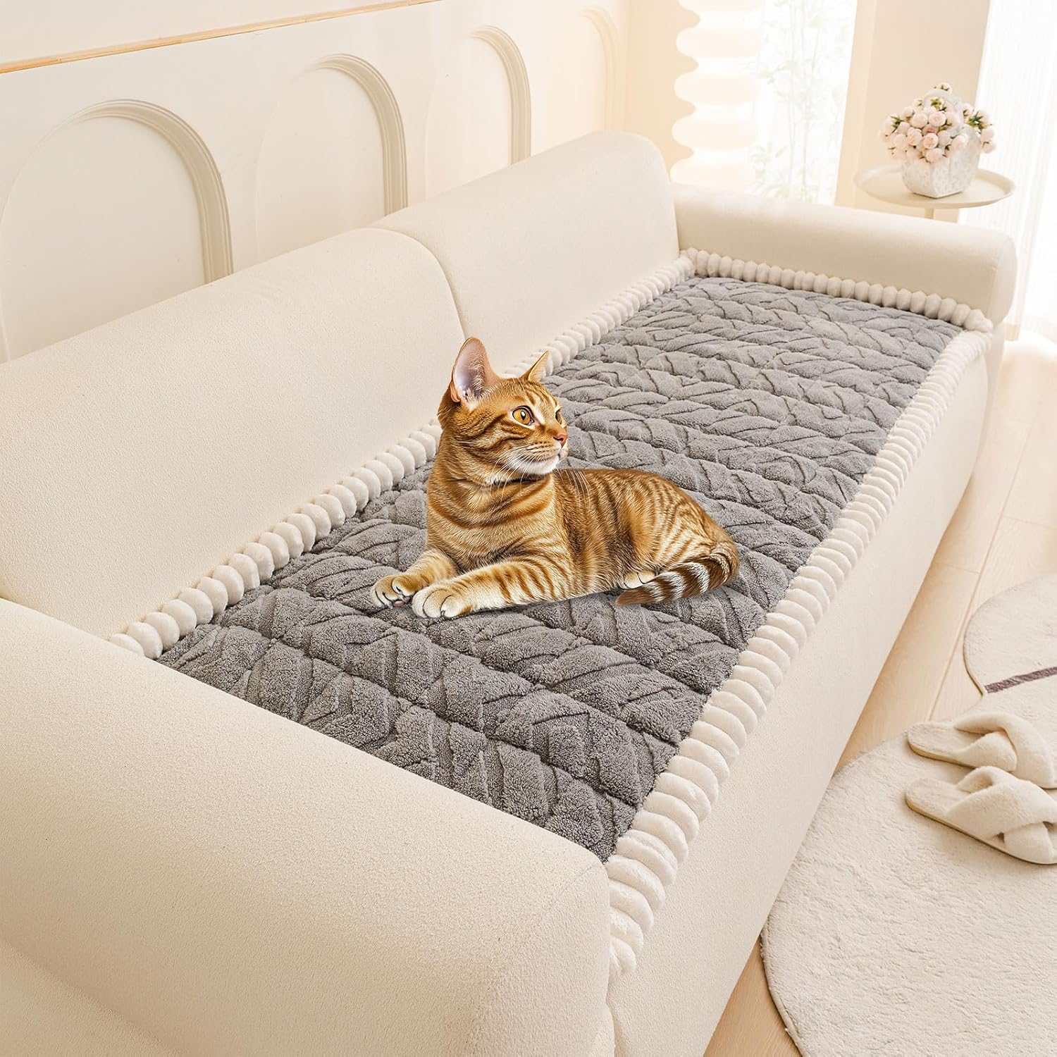 OTOB Couch Cover for Dogs Washable Pet Friendly, Non Slip Plush Funny Fuzzy Loveseat Sofa Cushion