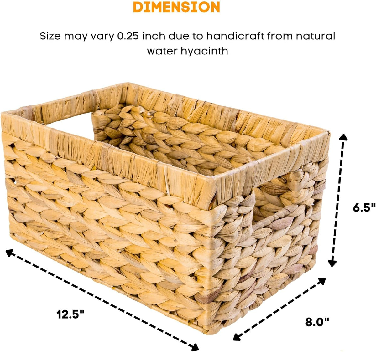 Set of 3 Water Hyacinth Storage Baskets – Wicker Baskets for Shelves, Decorative Woven Organizer