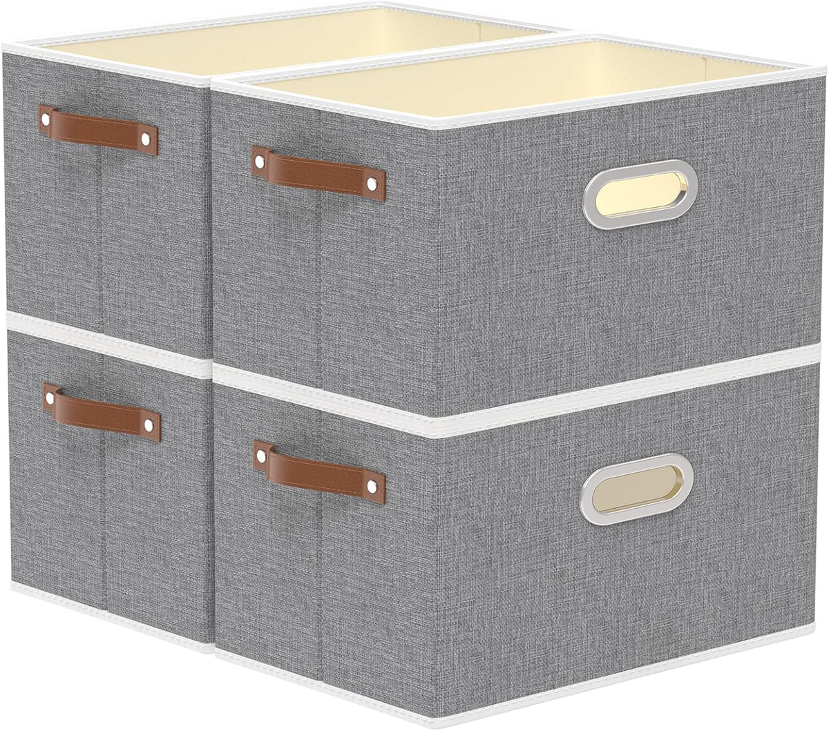 Yawinhe Fabric Storage Bins with Handles, Foldable Baskets for Shelves, Cubes with 3 Handles, Large