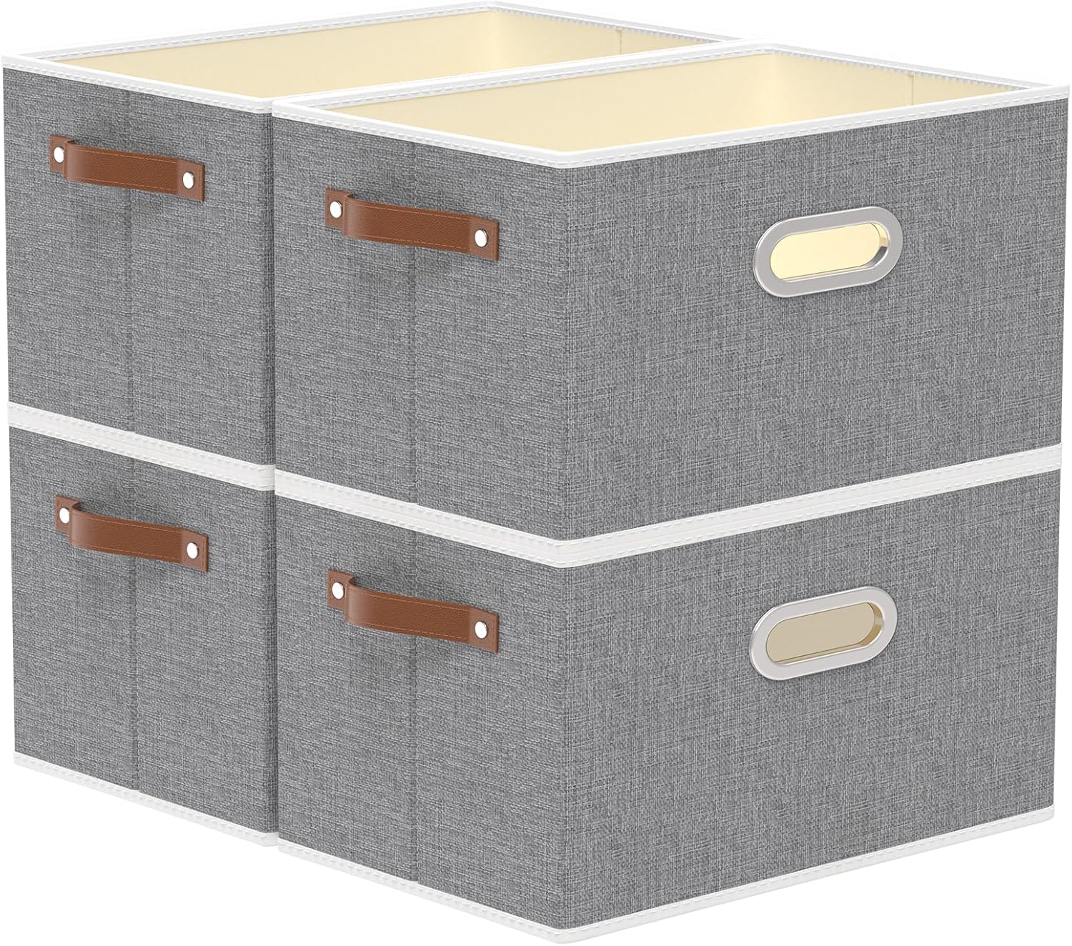 Yawinhe Fabric Storage Bins with Handles, Foldable Baskets for Shelves, Cubes with 3 Handles, Large