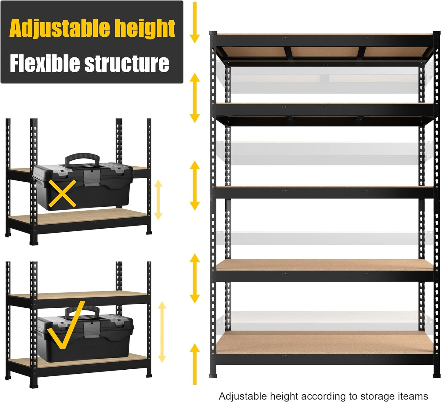 PrimeZone 48" W x 24" D x 72" H Heavy Duty Storage Shelves, 5 Tier Adjustable Garage Shelving Unit