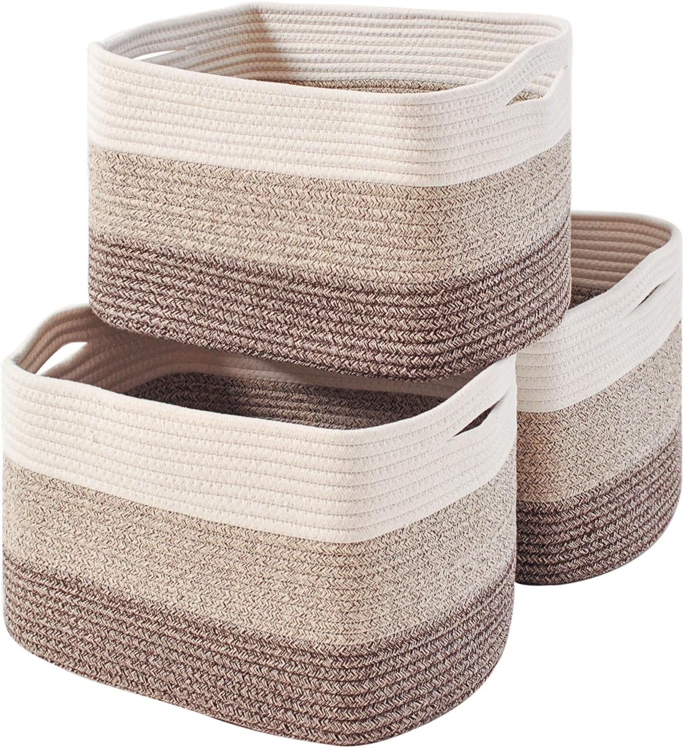Storage Baskets for Organizing Shelves, Woven Cotton Rope Bins for Baby Nursery Organization, Book