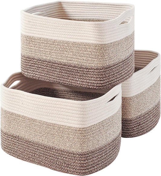 Storage Baskets for Organizing Shelves, Woven Cotton Rope Bins for Baby Nursery Organization, Book