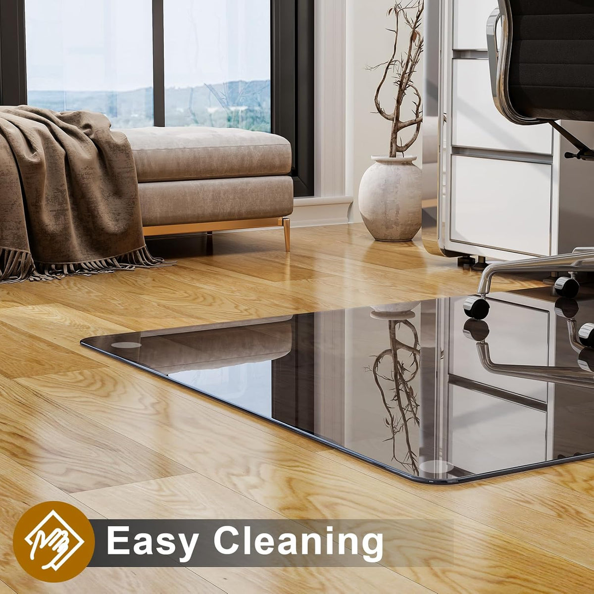 GLSLAND Office Chair Mat, 36" x 46" Grey Tempered Glass Floor Mat for Office Chair on Carpet, 1/6"