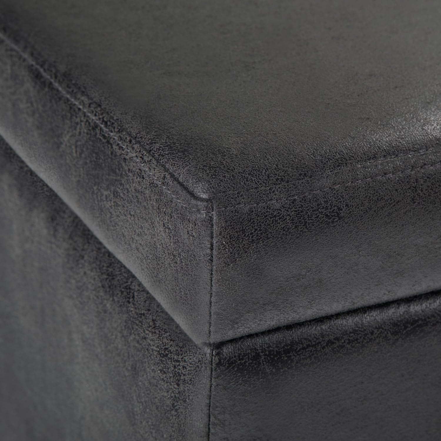 SIMPLIHOME Avalon 48 inch Wide Contemporary Rectangle Storage Ottoman Bench in Distressed Black