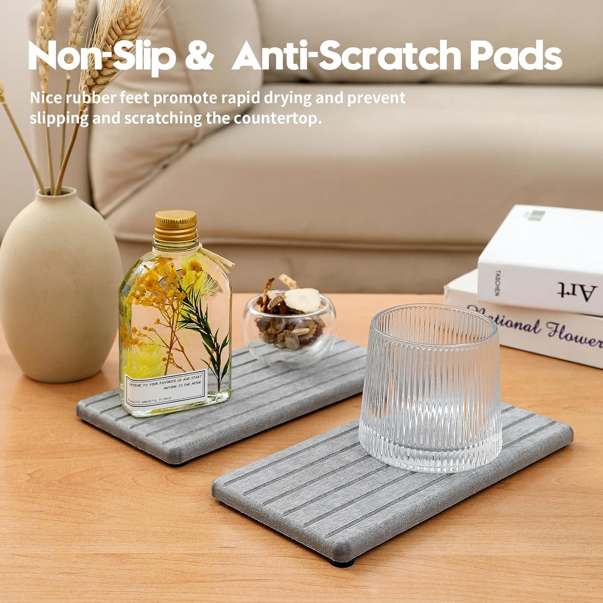 2PCS Instant Dry Diatomite Stone Counter Makeup Tray Organizer, Fast Drying Caddy Kitchen Sponge